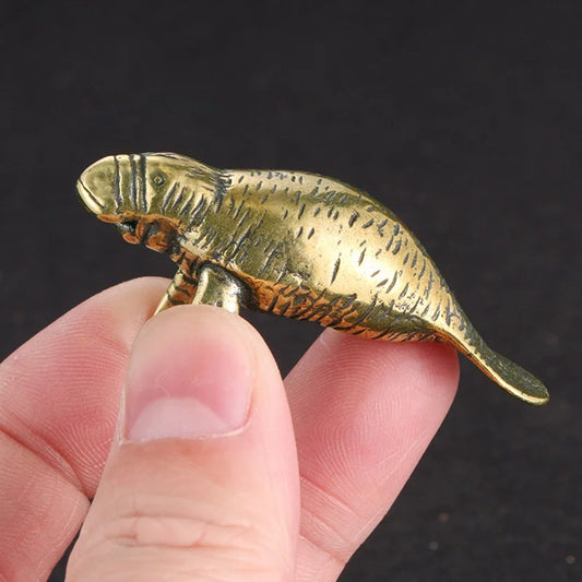Hand-carved bronze sea lion figurine, vintage style solid copper trinket.