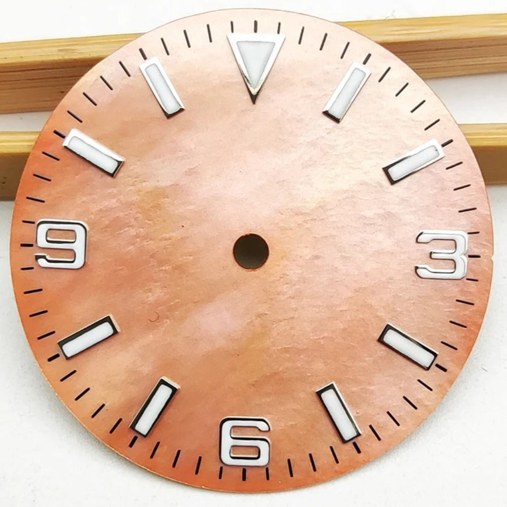 Modified 28.5mm Orange Natural Shell Watch Dial Green Luminous Fit for NH35 NH36 Movement