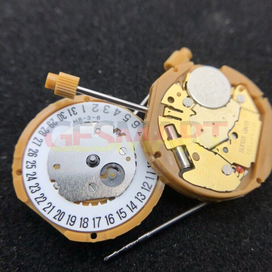 Miyota GN15 watch movement close-up showcasing precision date display at 3 and 6 o?clock.
