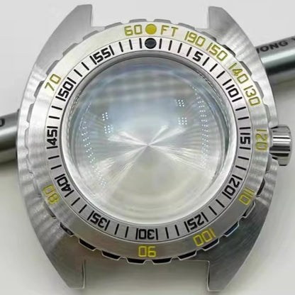 Silver watch case with sapphire glass and double bezel for NH35 NH36 movements.
