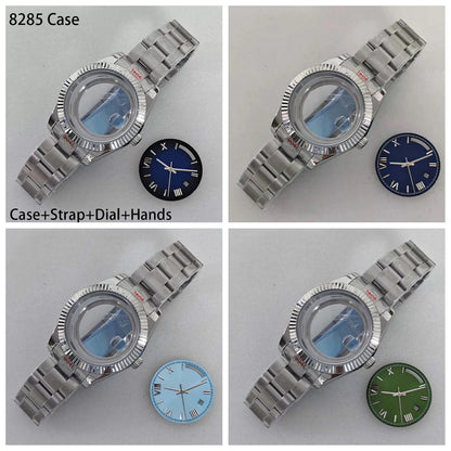 41mm Silver Watch Case+Oyster Strap+Dial+Hands 28.5mm Dial Waterproof Fit 8285
