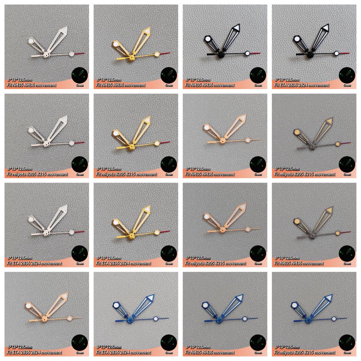 Luminous Hand Watch Hands for NH35 NH36 Series ETA 2836 2824 Miyota 8205 8215