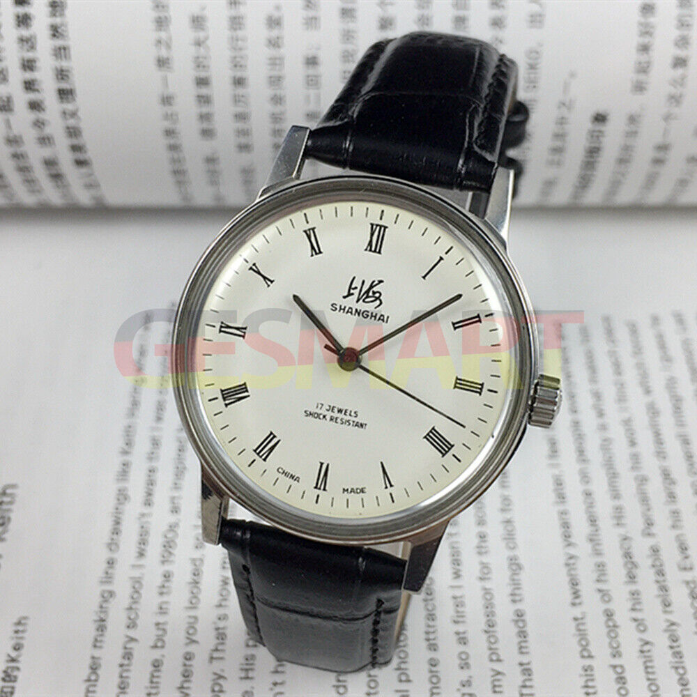 36mm Shanghai Factory 8120 manual mechanical watch with 17 jewels, shock-resistant design for durable wear.