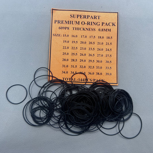 42 Sizes 144pcs 0.8mm waterproof O-ring kit, durable watch back gasket washers for sealing.