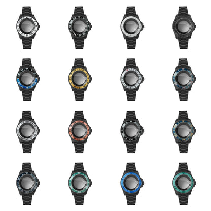 40MM Black Watch Case + Strap SUB Steel Case with Sapphire Crystal for NH35 NH36