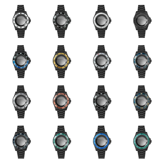 40MM Black Watch Case + Strap SUB Steel Case with Sapphire Crystal for NH35 NH36