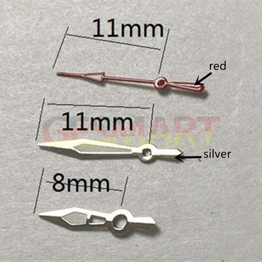 Aiguilles de montre rouges de 11 mm avec garniture argentée pour Miyota 2315 2035 2036 2115 2305