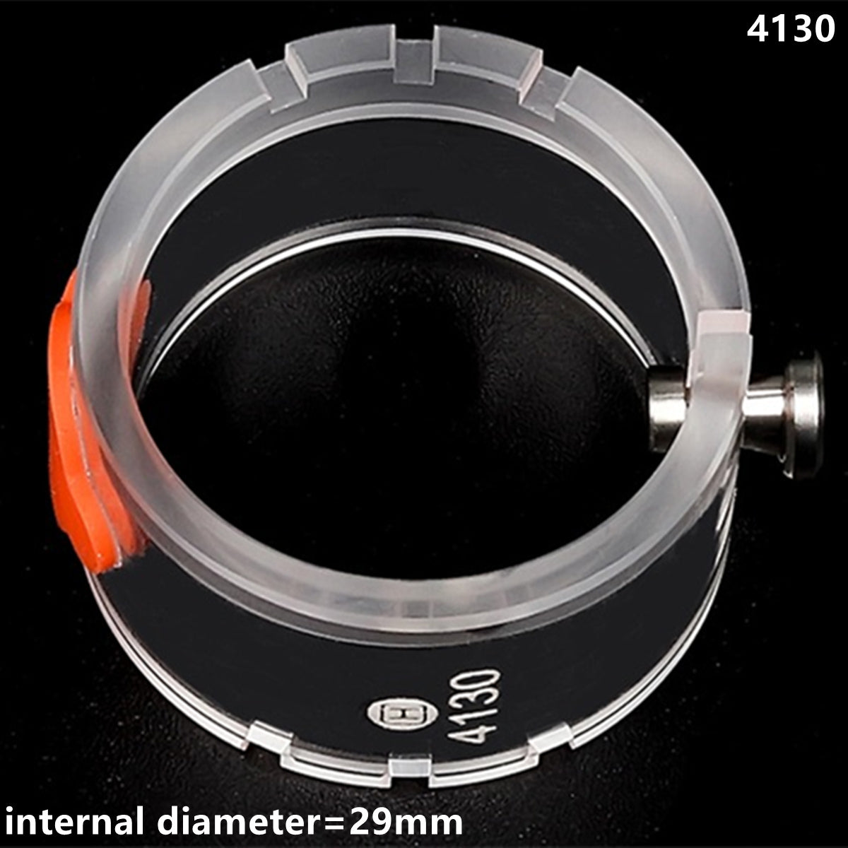 Plastic watch movement holder with knob, fits 4130 movement, ideal for precise watch repairs.