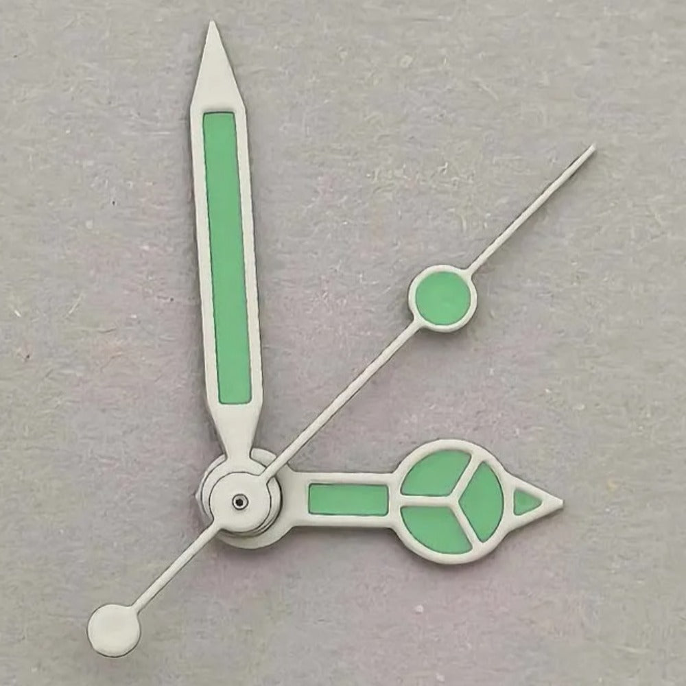 12.5mm Grass Green Painted Watch Hands White Trim Green Lume for NH35/36/4R/7S