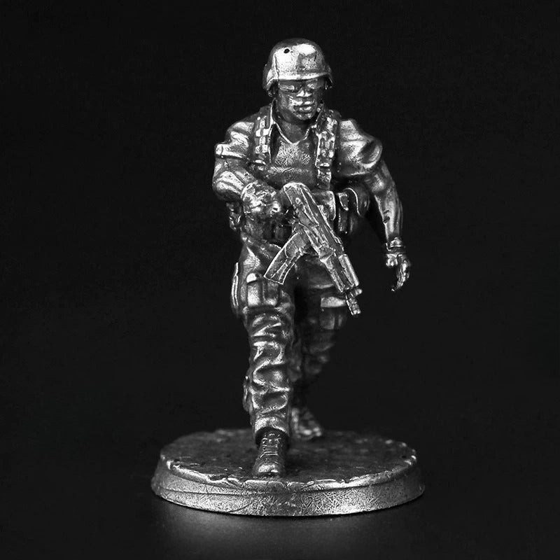 White Brass Figurine Modern Infantry Soldier Miniature - Running Rifleman
