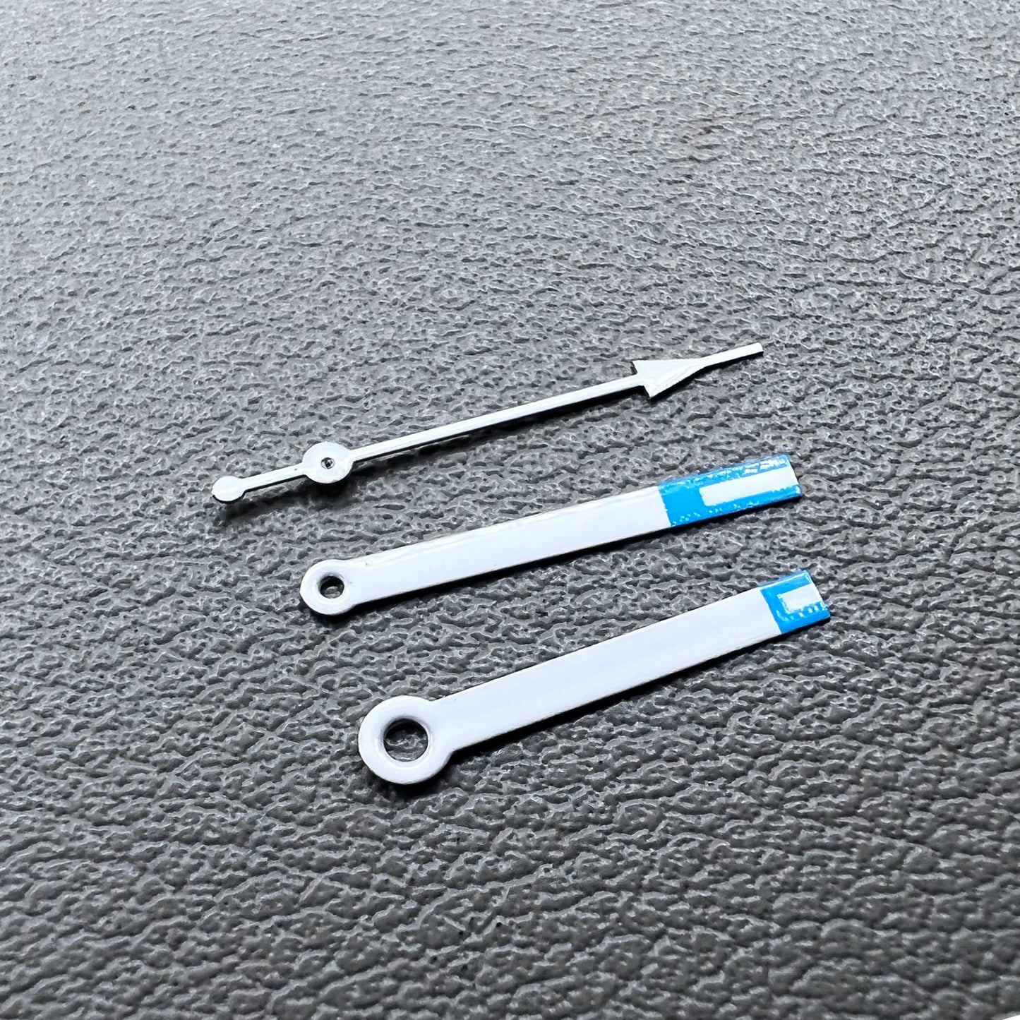 Set of blue tip white trim watch hands compatible with Miyota 2035 quartz movement, precise fit.