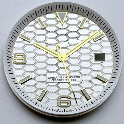 33.8mm NH35 Dial S Logo Gold Sterile Honeycomb Dial For NH35/NH36 Vertical Lines