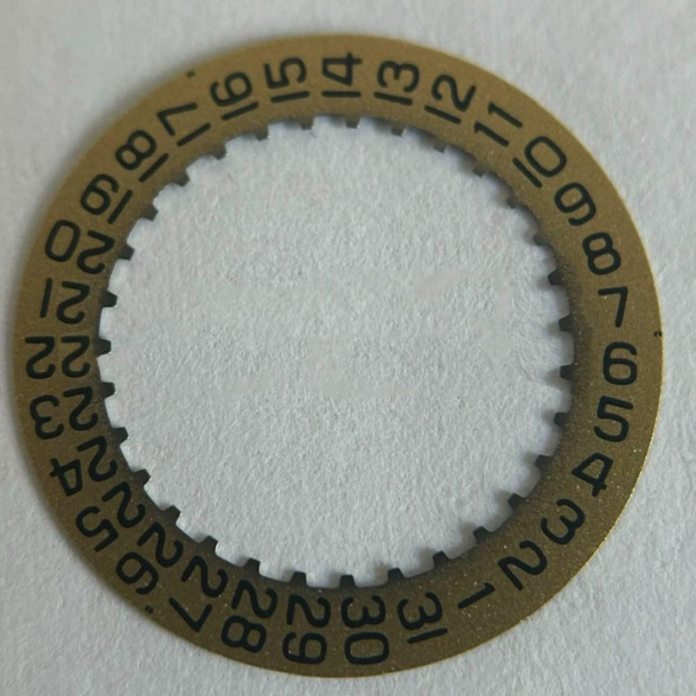 Golden background date disk wheel with black font, compatible with Swiss ETA2000 L592.2 movement, precision fit.