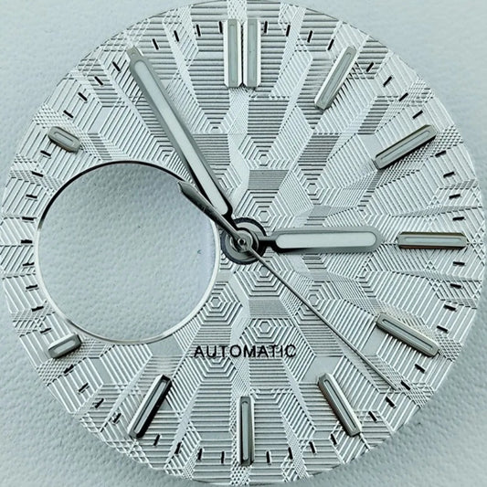 Green Lume Silver Vein Hollow Watch Dial with Silver Trim Hands Fit for NH38