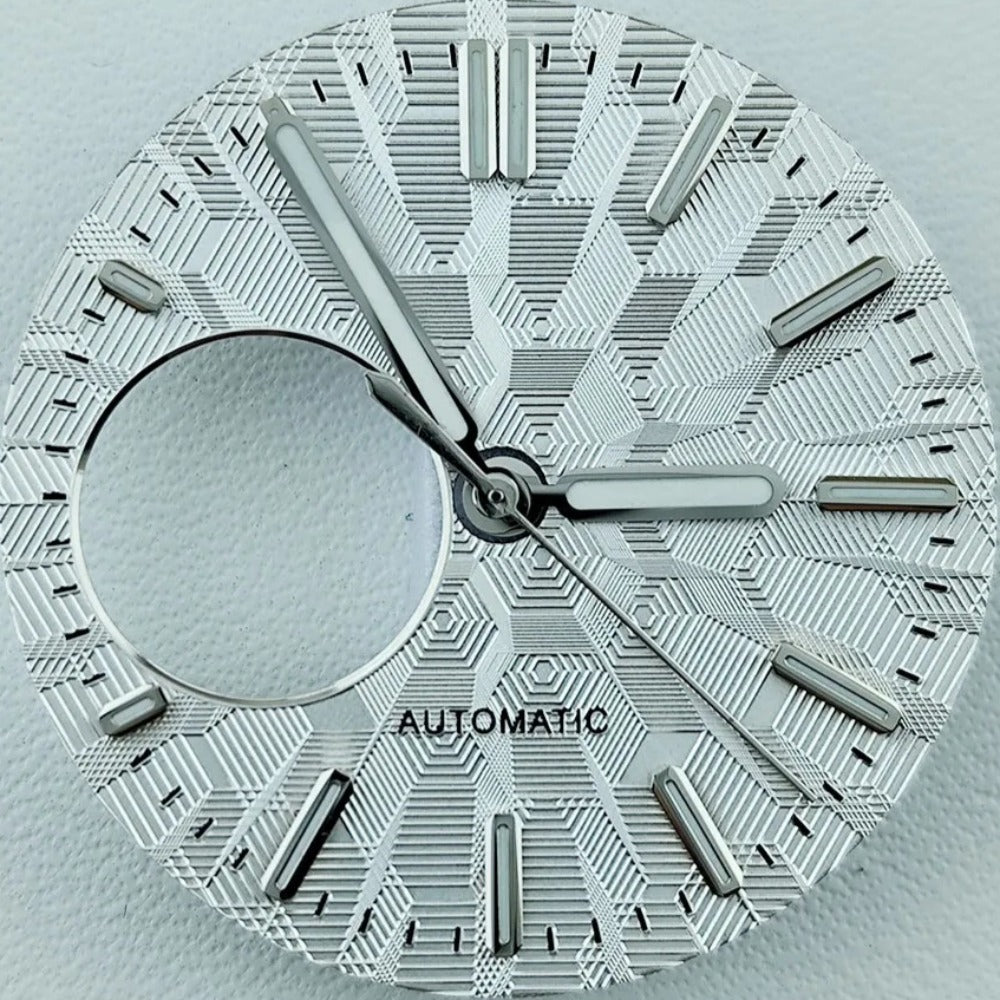 Green Lume Silver Vein Hollow Watch Dial with Silver Trim Hands Fit for NH38
