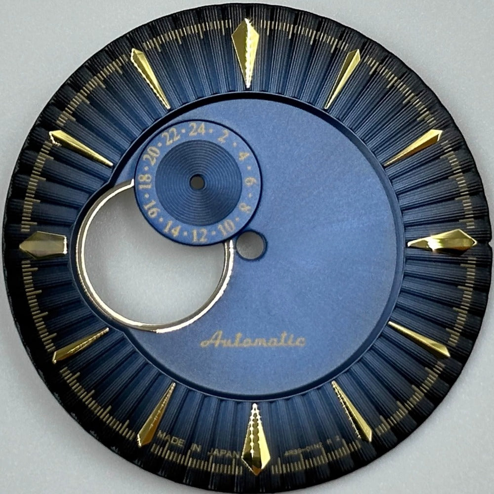 Dark blue and gold 35mm modified diving watch dial for NH39 movement