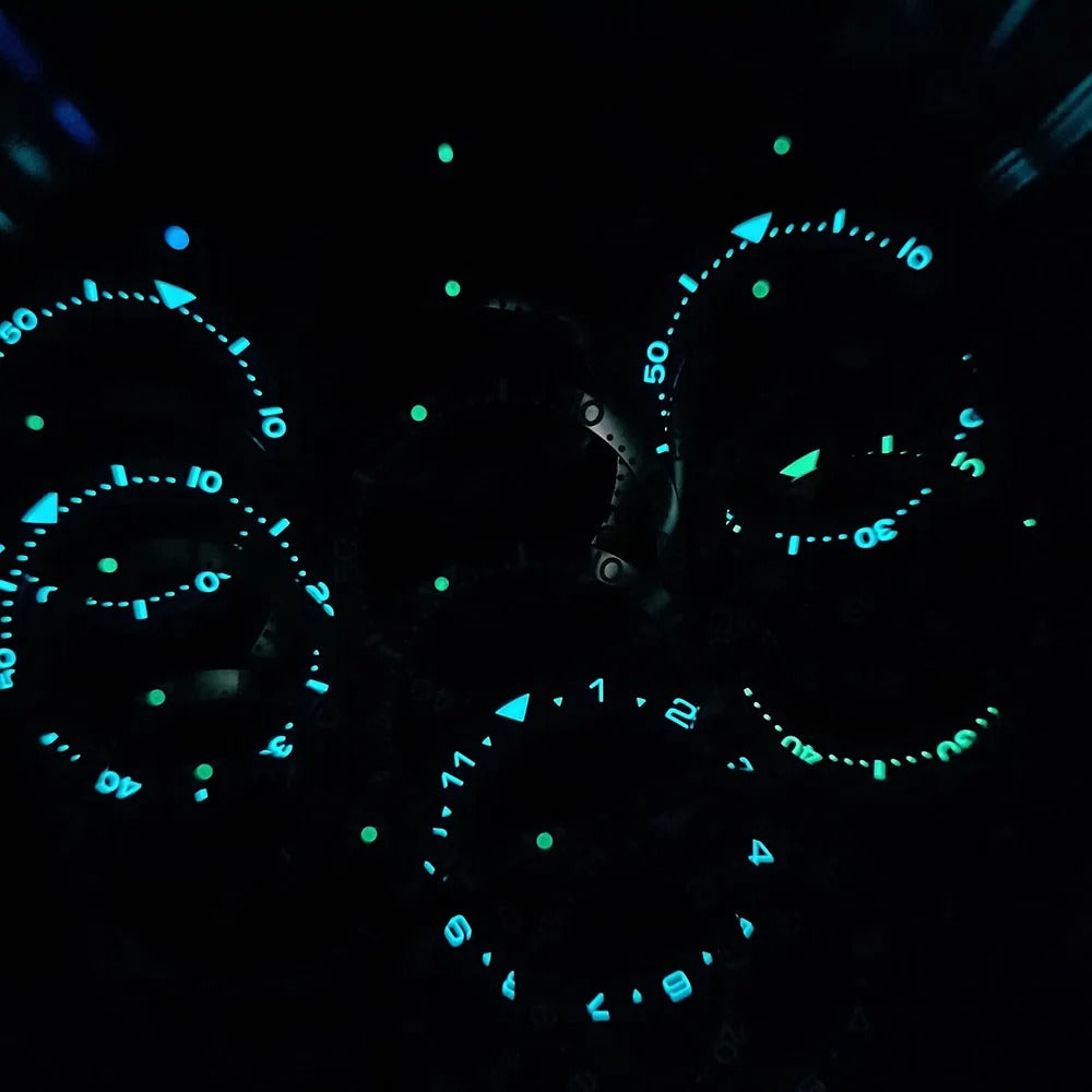 Flat ceramic bezel insert 38mm with luminous markers for precise watch accessory replacement.