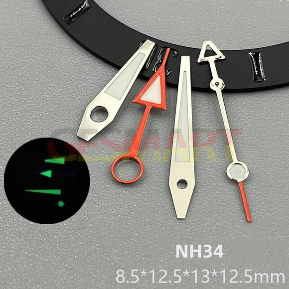 Green Luminous Silver+Orange Trim Watch Hands for NH34 Movement Watch Part