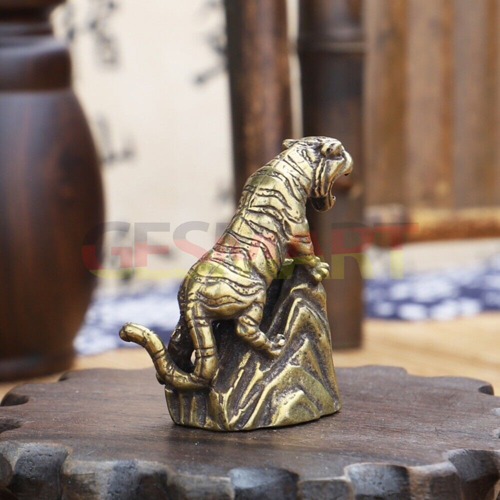 Hand-carved vintage copper tiger trinket for stylish home or office decor.