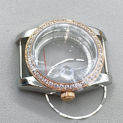 36MM Gold Watch Case Transparent Caseback Sapphire Crystal for NH35/NH36/4R/7S