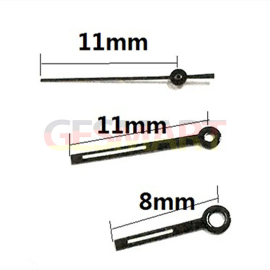 Black trim green lume watch hands, 11mm, compatible with Miyota 6M12 quartz, perfect for precise timekeeping.