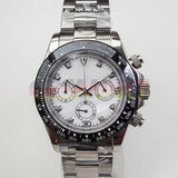 39mm Sapphire Glass VK63 Chronograph Quartz Watch Sapphire Crystal White Dial