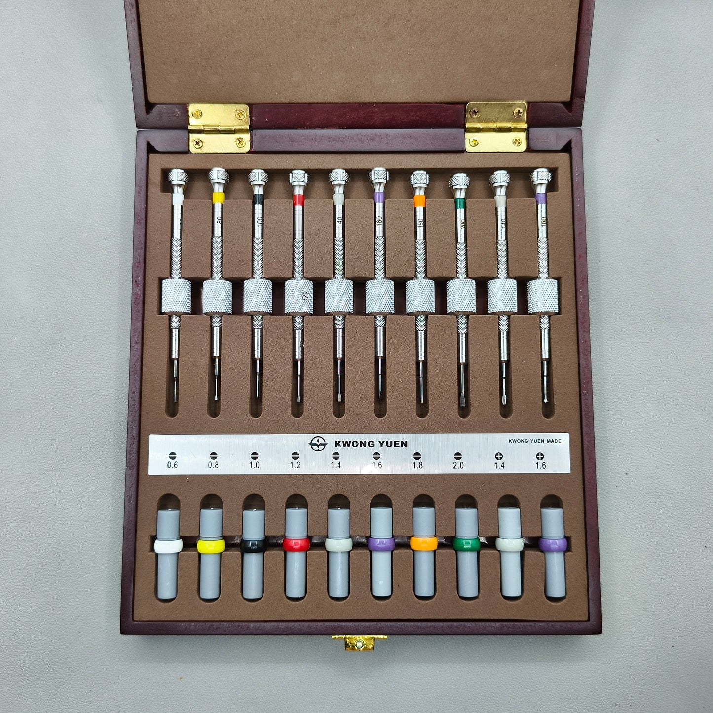 Watch Repair Set of 10 Screwdrivers with Weight Sleeves in Wooden Box