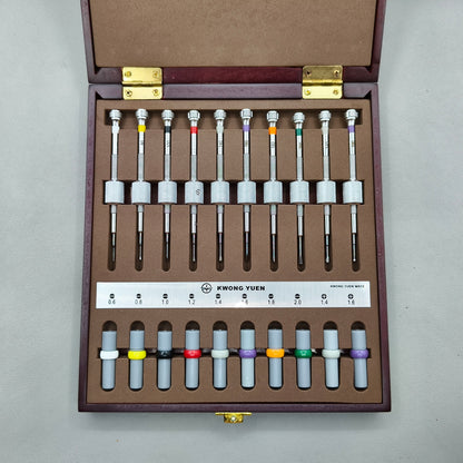 Watch Repair Set of 10 Screwdrivers with Weight Sleeves in Wooden Box
