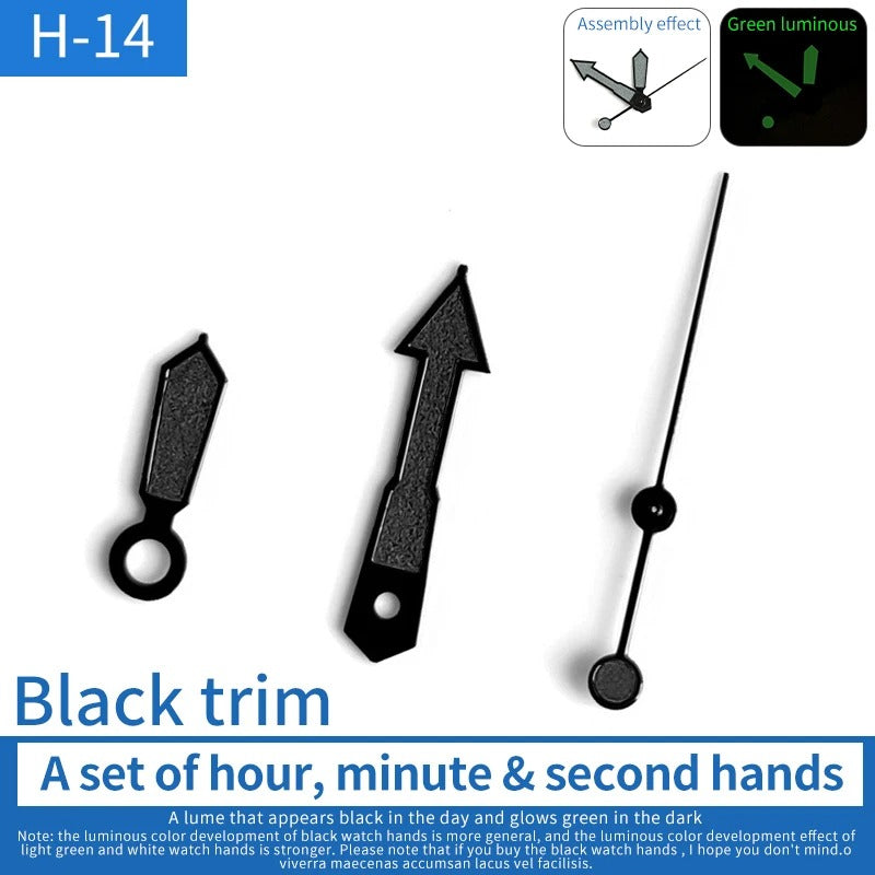 Black Trim With Lume Black Second Watch Hands Fit For 6309 Ne15 NH35 7009 7002 7S26