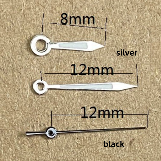 Jeu d'aiguilles de secondes noires Lume 12 x 12 x 8 mm pour mouvement à quartz Ronda 515