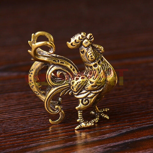 Hand-carved Solid Copper Rooster figurine, vintage bronze finish, perfect collectible decor.