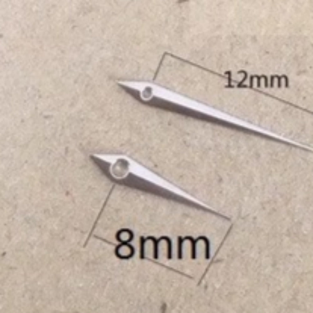 12x8mm silver watch hands for Ronda 763 762 751 1062 1063 movements, precise accessory.