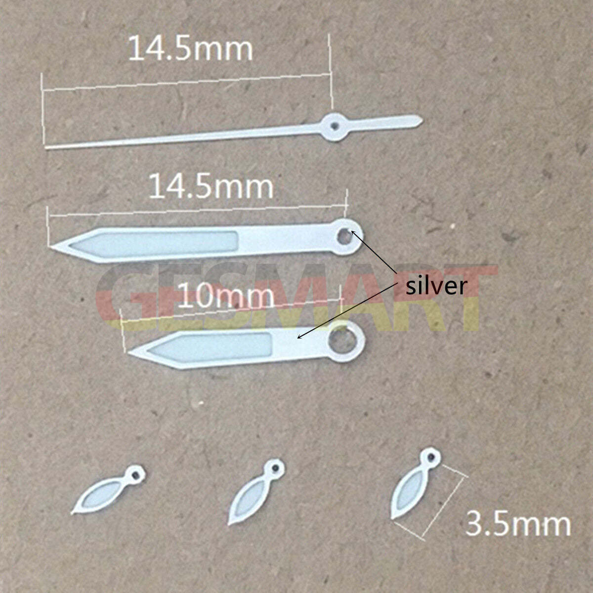 Arrow-shaped 14.5mm green luminous watch hands for Miyota OS10 OS20 OS60 OS80, enhancing night readability.