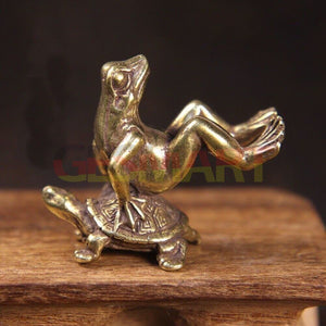 Solid Copper Turtle Backed Frog Trinket Hand Carved Bronze Model Figurines