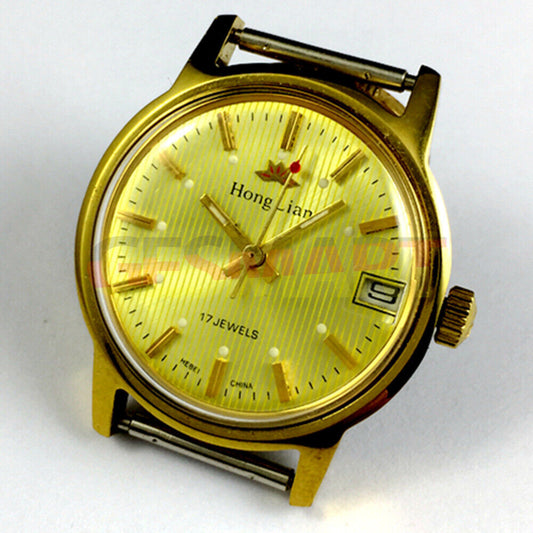 33mm HONGLIAN manual mechanical watch with single calendar at 3 o'clock and luminous hands for clear visibility.