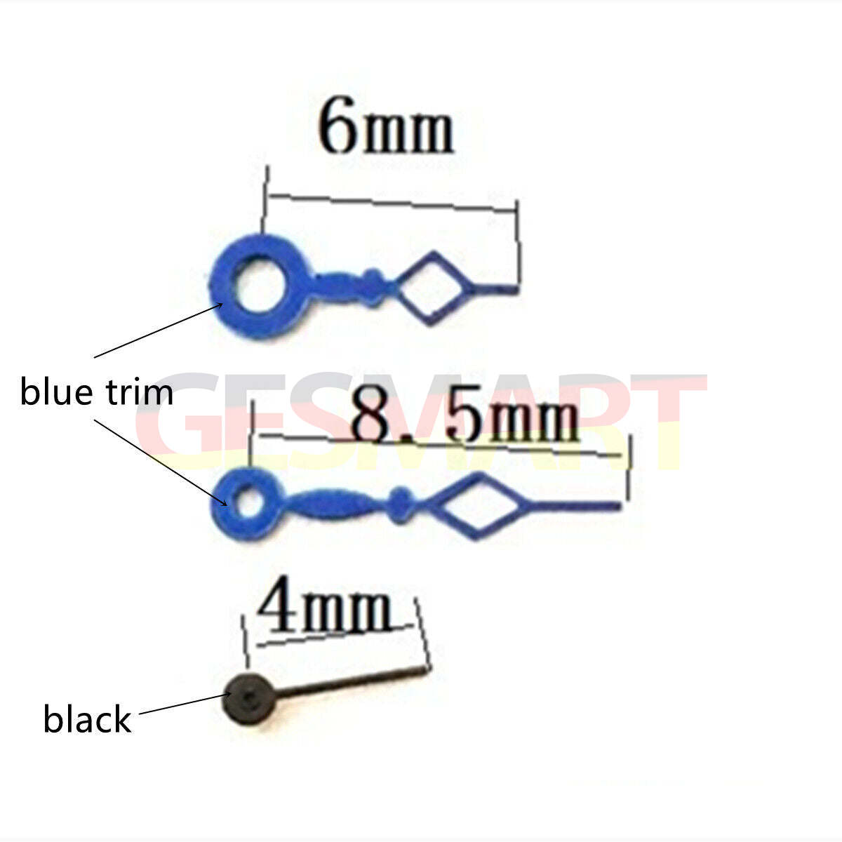 Blue trim diamond-shaped hollow watch hands designed for Miyota 1L45 quartz movements, enhancing precision and style.