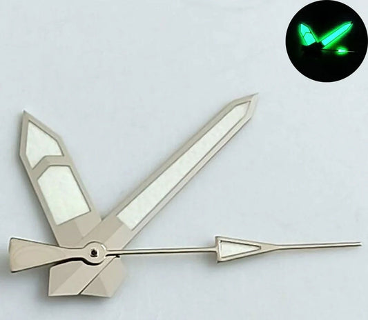 Aiguilles de montre luminescentes vertes avec garniture argentée pour NH35, NH36, 7S26, 4R35, 4R36, NH70, NH72