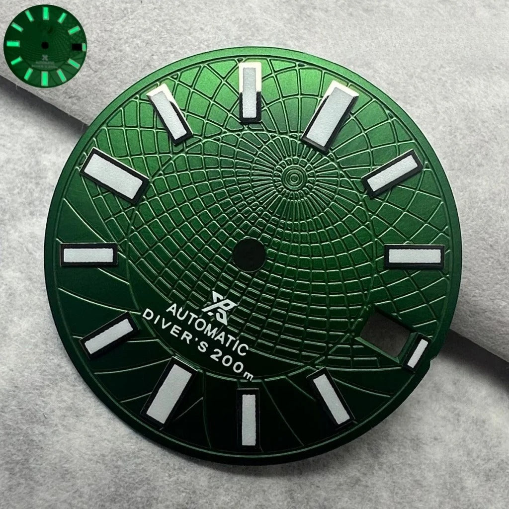 28.5Mm Green Watch Dial Green Lume Fit For NH35 NH36 Movement Divers 200M