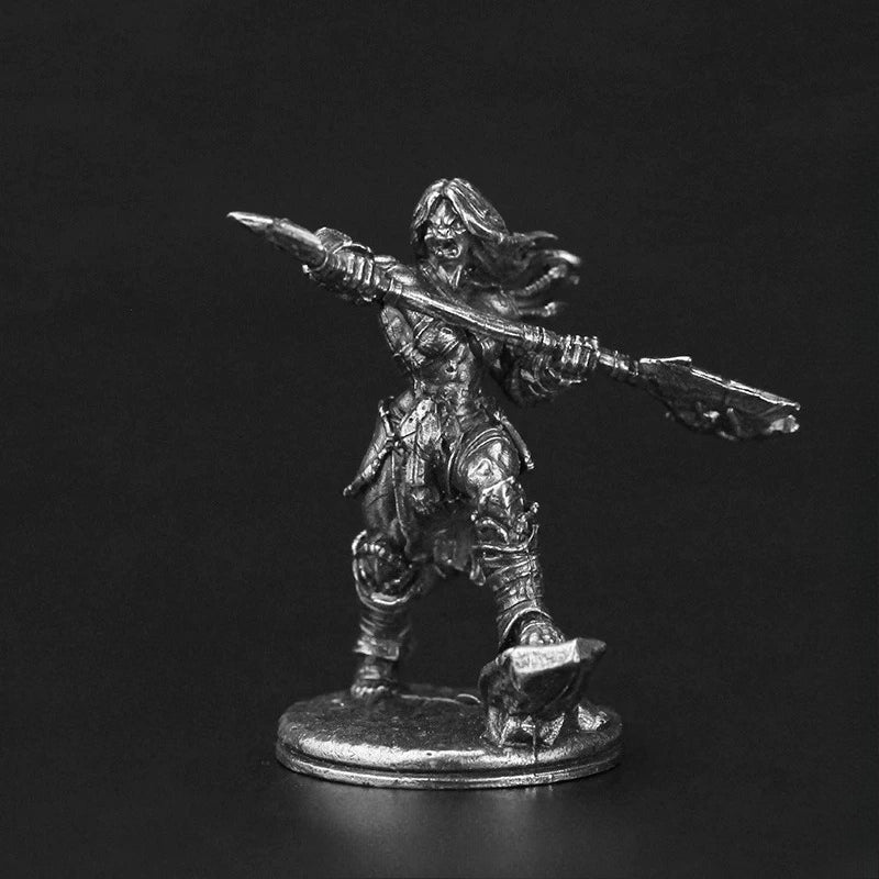 Orc Polearm Maiden Warrior Copper Miniature Figurine White Bronze Wargame 318-19