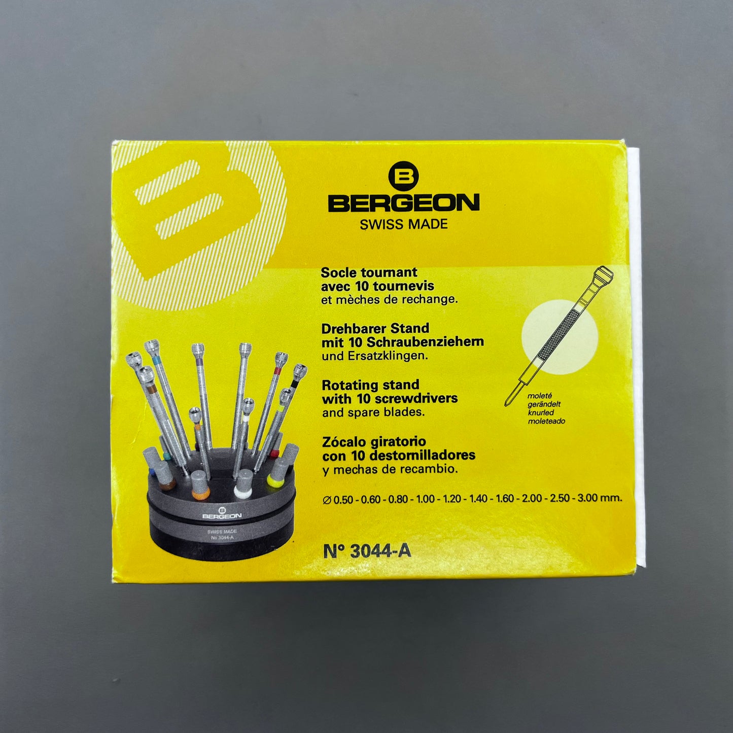Swiss Bergeon 3044-A watch screwdrivers set with rotating stand for precision watch repair tools