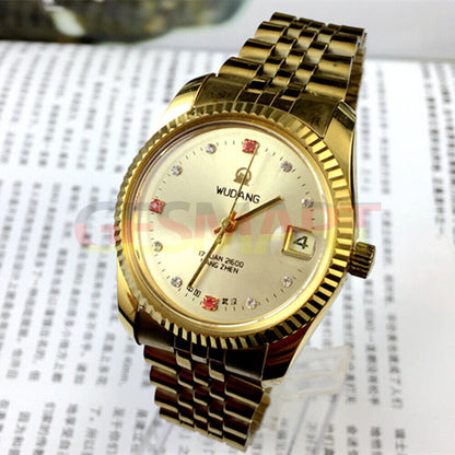 38 mm Wudang Stahl Manuelle Mechanische Uhr 17 Juden Goldenes Zifferblatt Einzelkalender