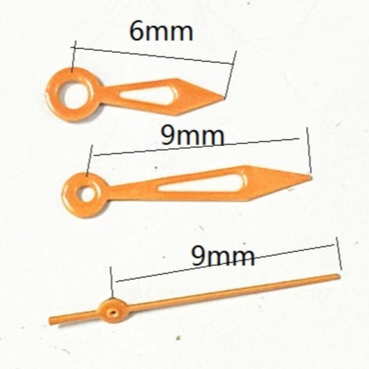 Orange trim big arrow-shaped watch hands for Miyota 2035 quartz movement, precise time display.
