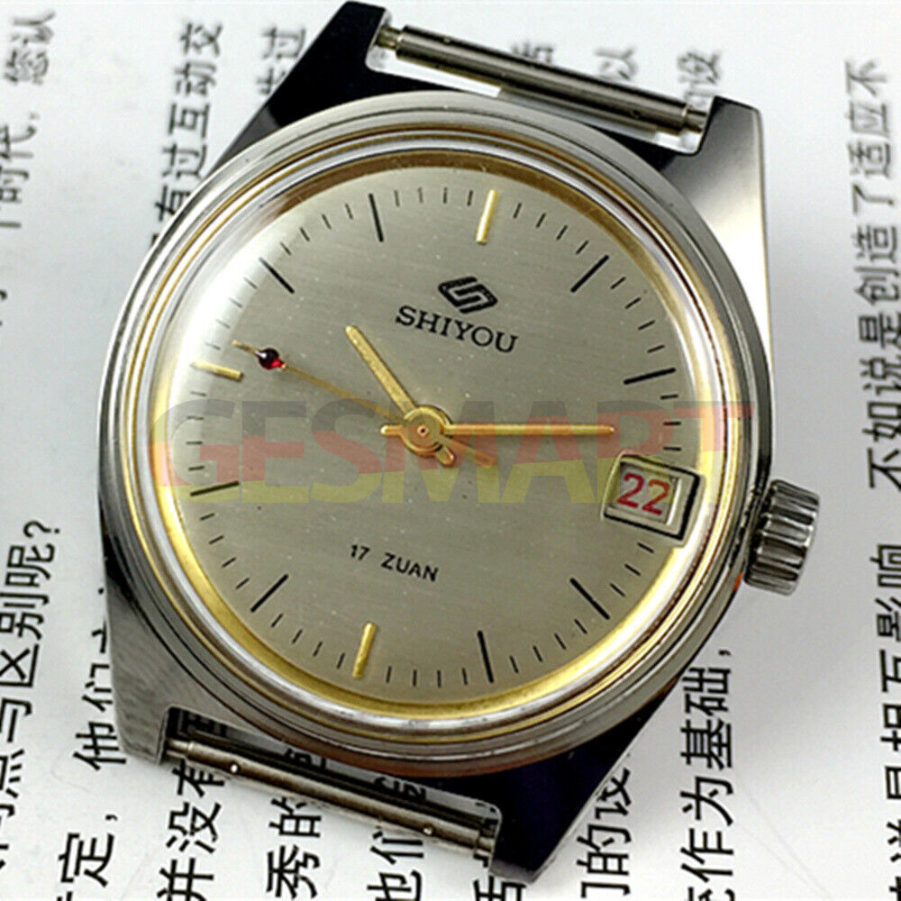 Shiyou 32mm grey mechanical watch with 17 jewels, single calendar display, and elegant classic design.