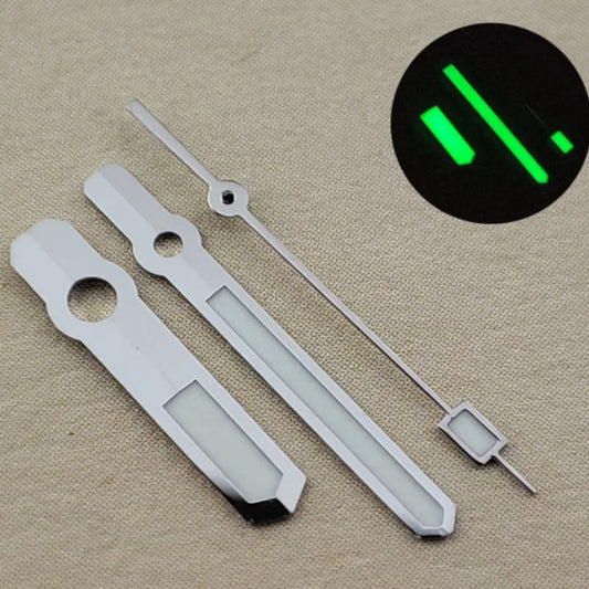 13mm green luminous watch hands with silver trim for NH35/36, NH38, NH72 movements
