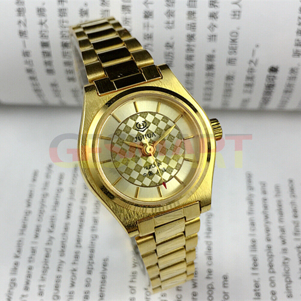 Shanghai Made Lady Manual Watch 26mm with 19 Jewels, golden flower dial, elegant style for gift-giving.