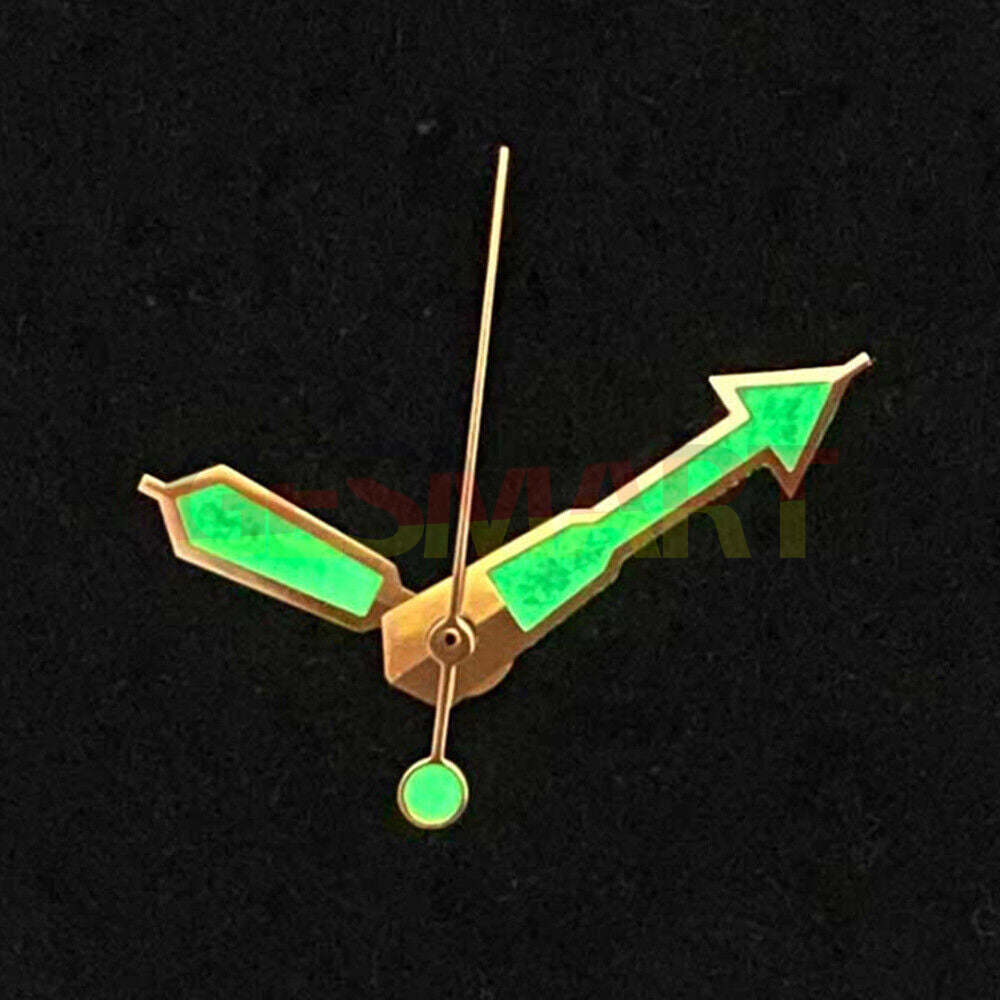 Rose gold 3 hands with green luminous trim for NH35/NH36/4R36 watch movements.