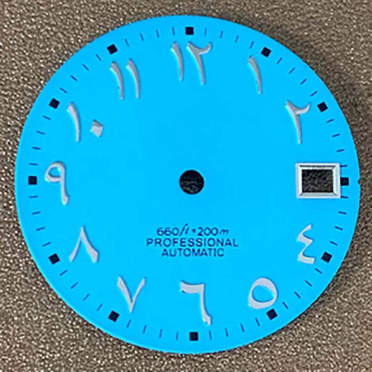 Sky Blue Arabic No Lume 28.5mm Watch Dial Fit For NH35 NH36 Mechanical Movement