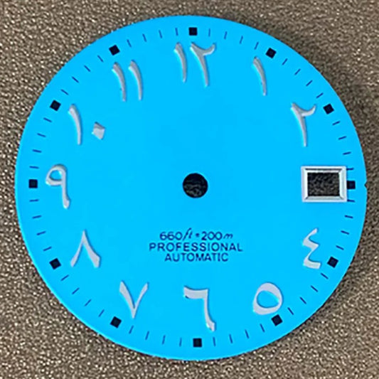 Sky Blue Arabic No Lume 28.5mm Watch Dial Fit For NH35 NH36 Mechanical Movement