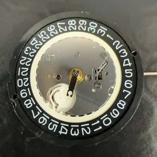 Ronda 515 Swiss Made quartz movement with black disk and date display at 3 o'clock by HCP3.