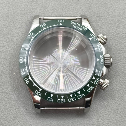 Blue Bezel 40mm Silver Watch Steel Case for Daytona VK63 VK64 Fits 20mm Strap